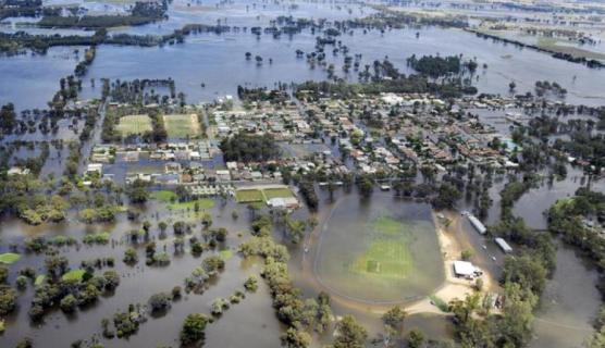 Aerial photo of Numurkah town completely flooded