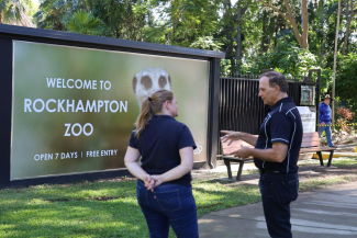 A photo of Rockhampton mayor Tony Williams and Noni Ryan at the zoo