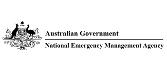 Black logo: Australian Government crest with a kangaroo and emu, to the right of the crest is 'Australian Government' and below that a horizontal line, then 'National Emergency Management Agency'.