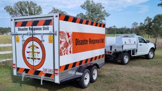 Photo credit: The Cherbourg Aboriginal Shire Council Disaster Trailer, which includes a mobile BBQ trailer, portable diesel fuel pump, backup generators, and warning sirens.