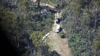 A helipad drop site with supplies in Tidbinbilla Nature Reserve, Australian Capital Territory. 